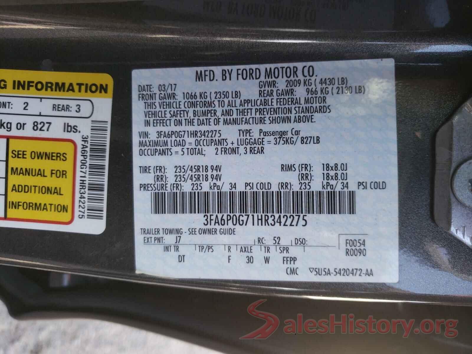 3FA6P0G71HR342275 2017 FORD FUSION