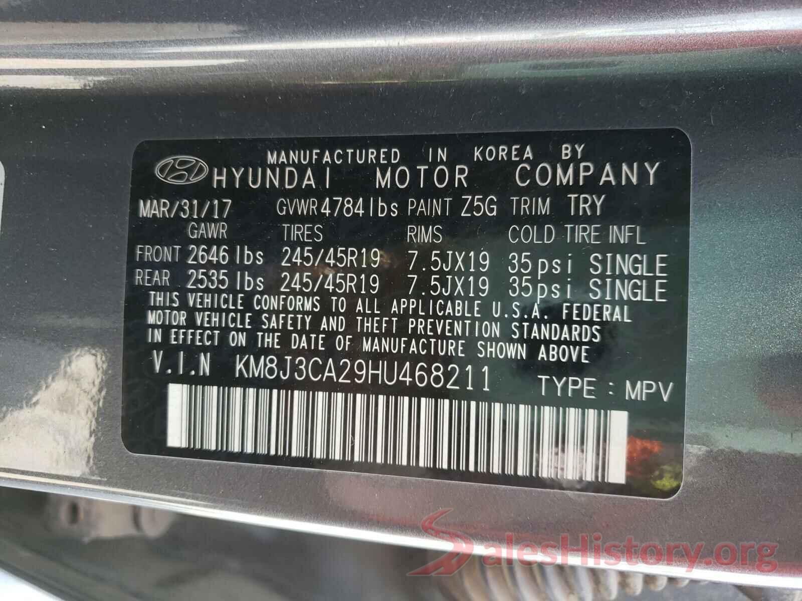 KM8J3CA29HU468211 2017 HYUNDAI TUCSON