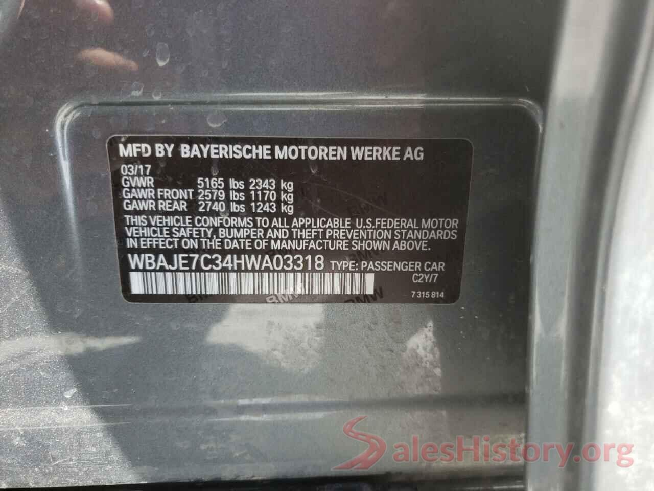 WBAJE7C34HWA03318 2017 BMW 5 SERIES