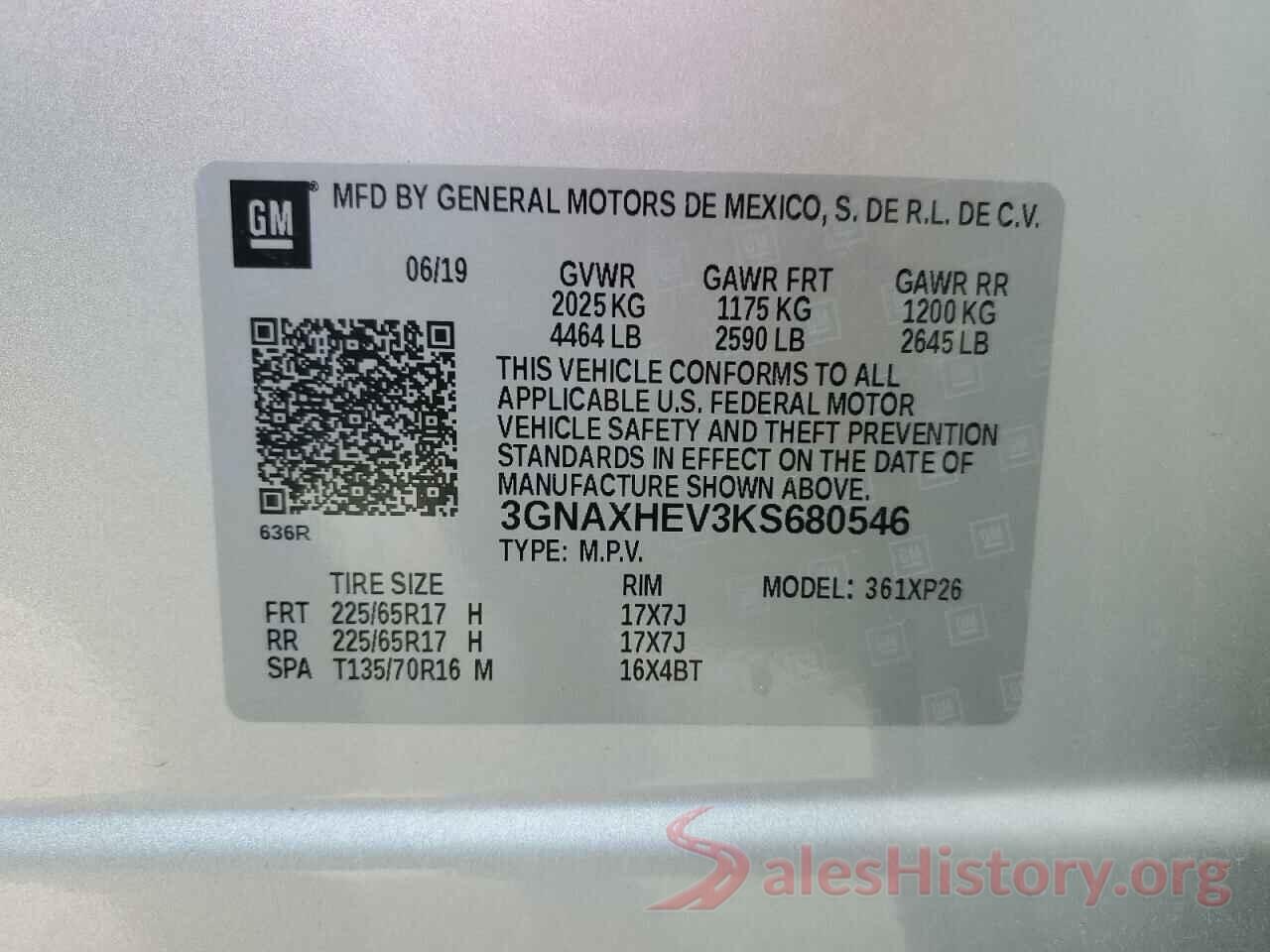 3GNAXHEV3KS680546 2019 CHEVROLET EQUINOX