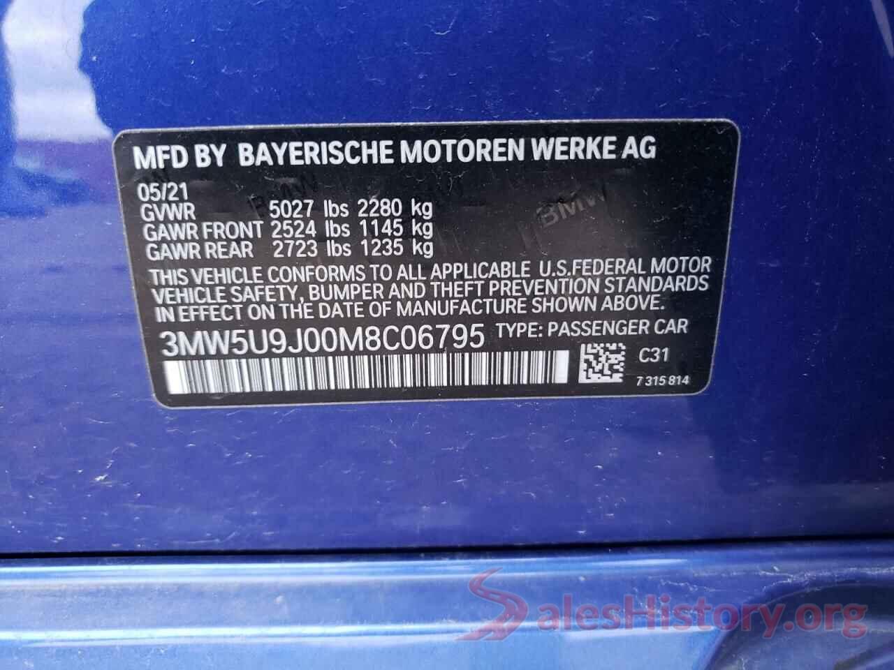 3MW5U9J00M8C06795 2021 BMW M3