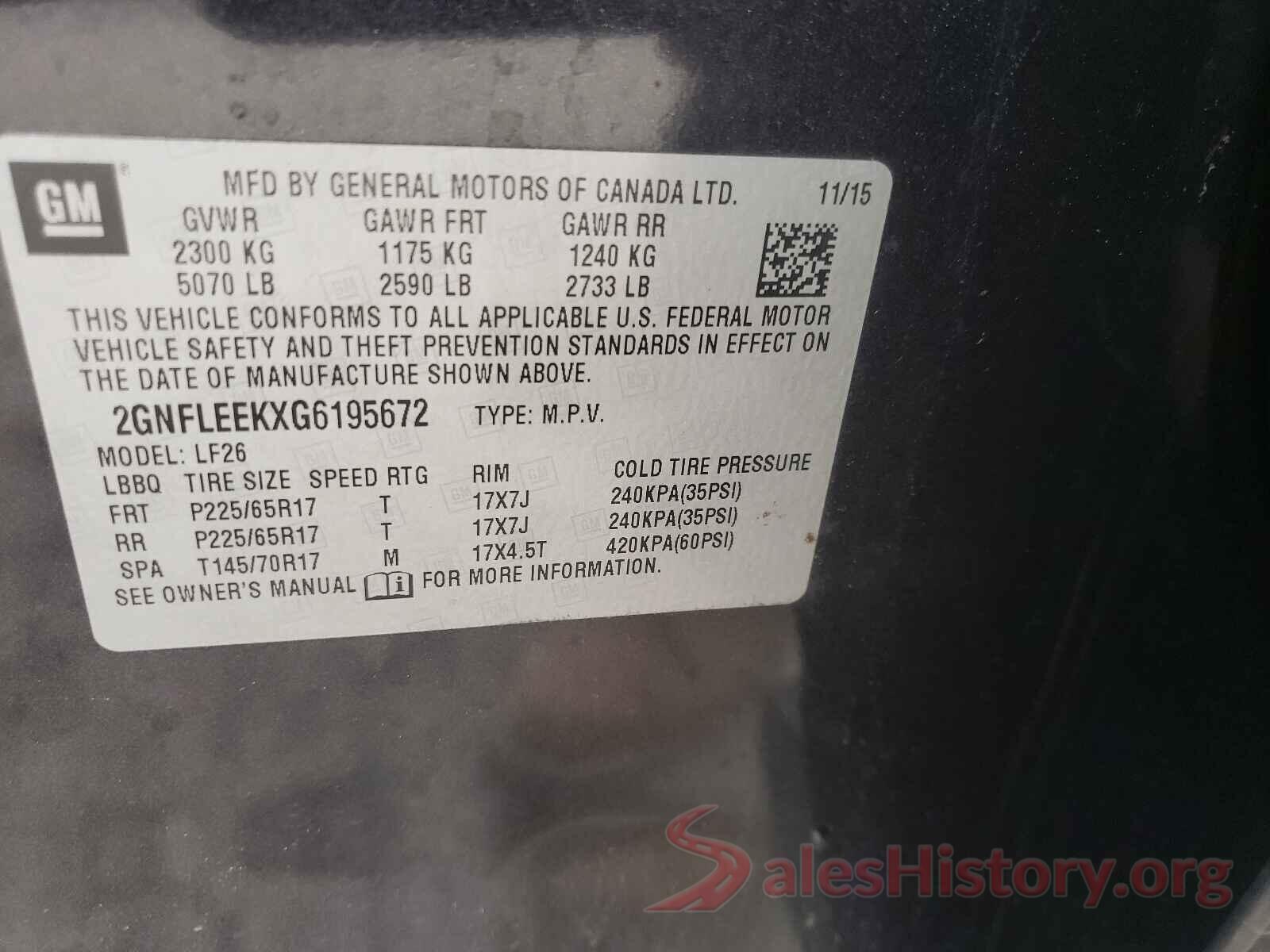 2GNFLEEKXG6195672 2016 CHEVROLET EQUINOX