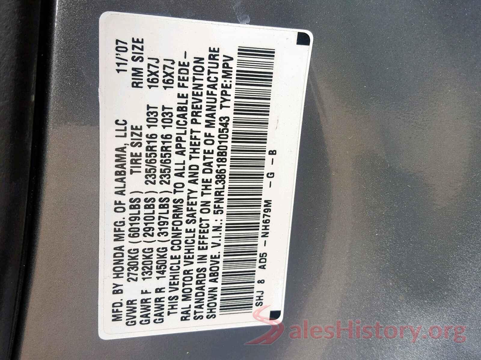 5FNRL38618B010543 2008 HONDA ODYSSEY EX