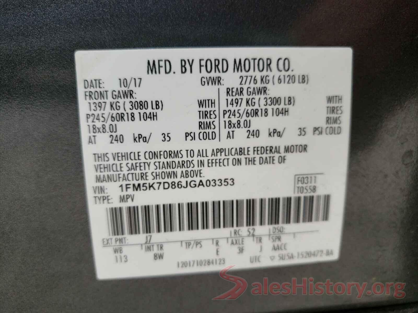 1FM5K7D86JGA03353 2018 FORD EXPLORER