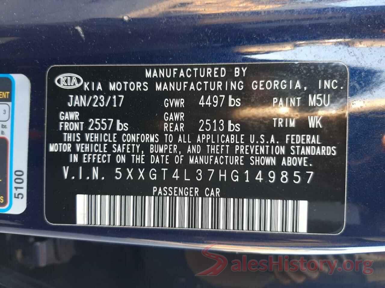 5XXGT4L37HG149857 2017 KIA OPTIMA