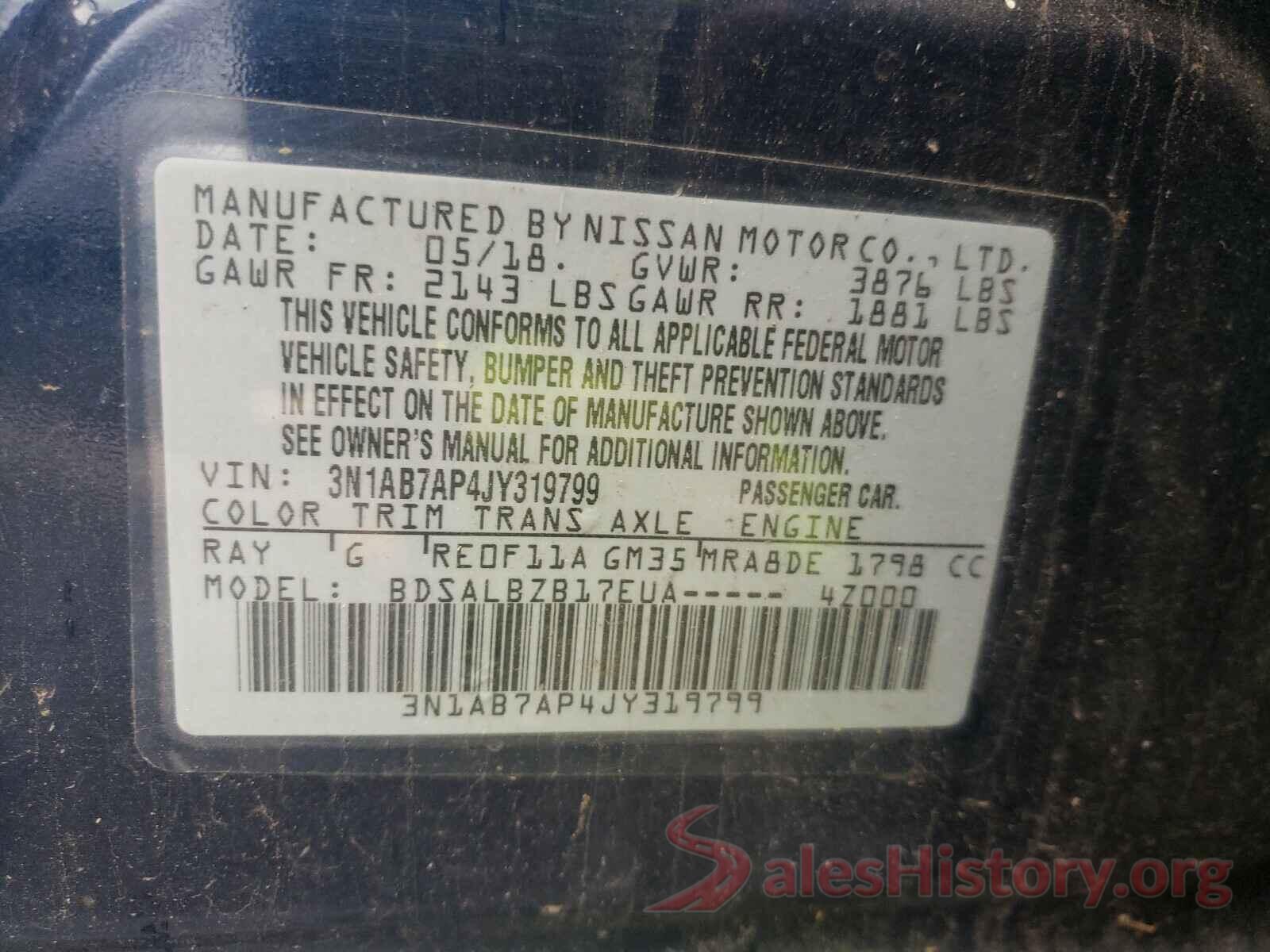 3N1AB7AP4JY319799 2018 NISSAN SENTRA