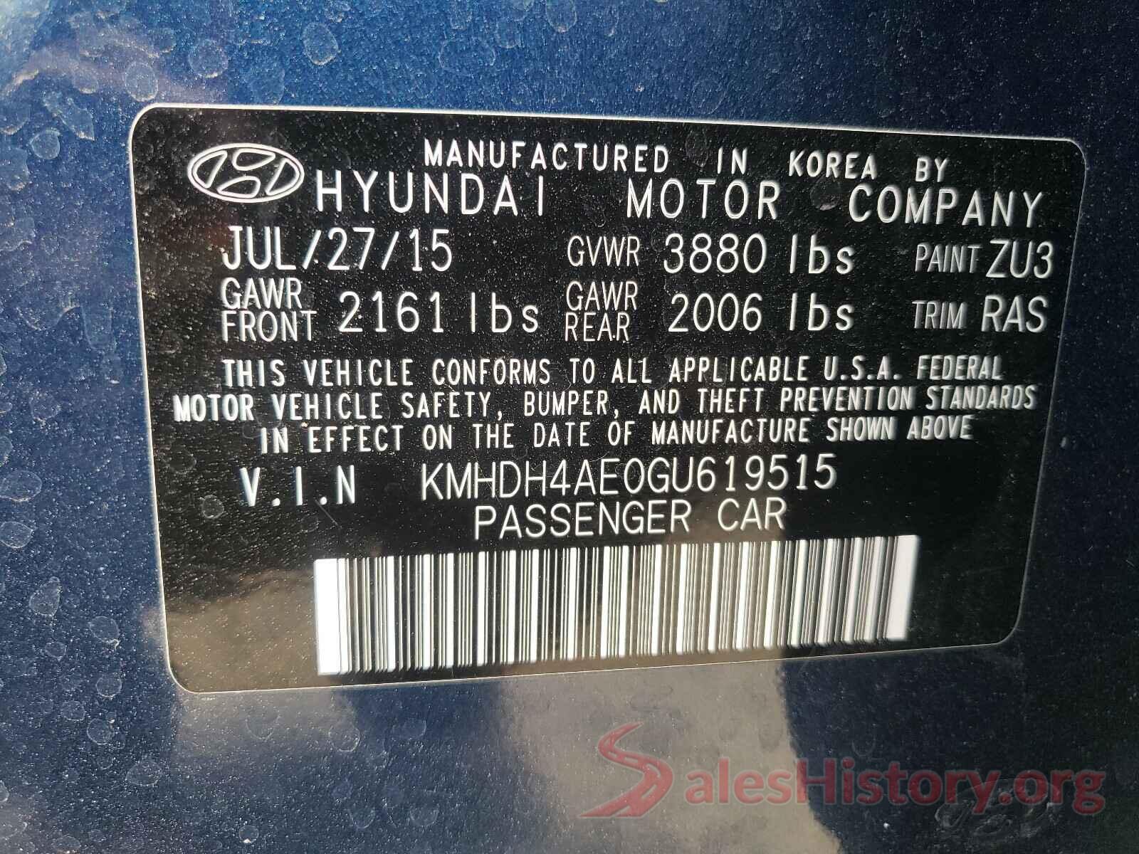 KMHDH4AE0GU619515 2016 HYUNDAI ELANTRA