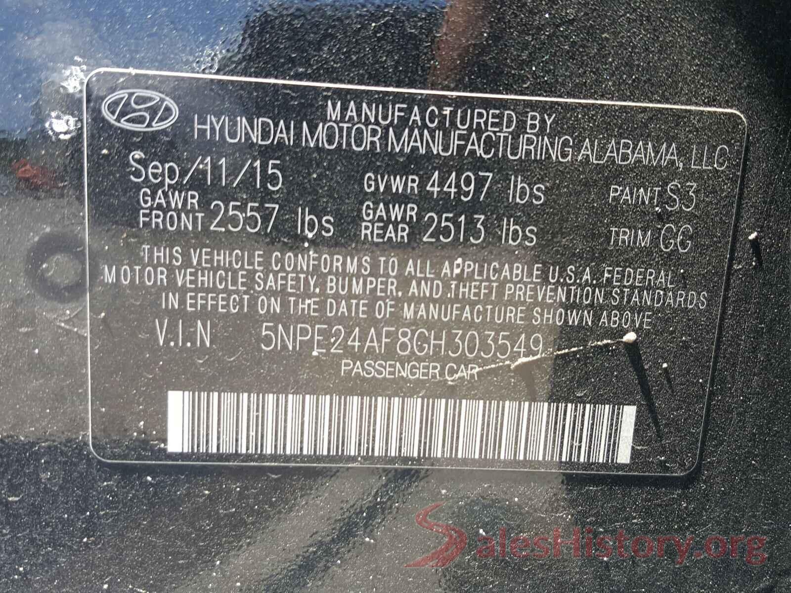 5NPE24AF8GH303549 2016 HYUNDAI SONATA