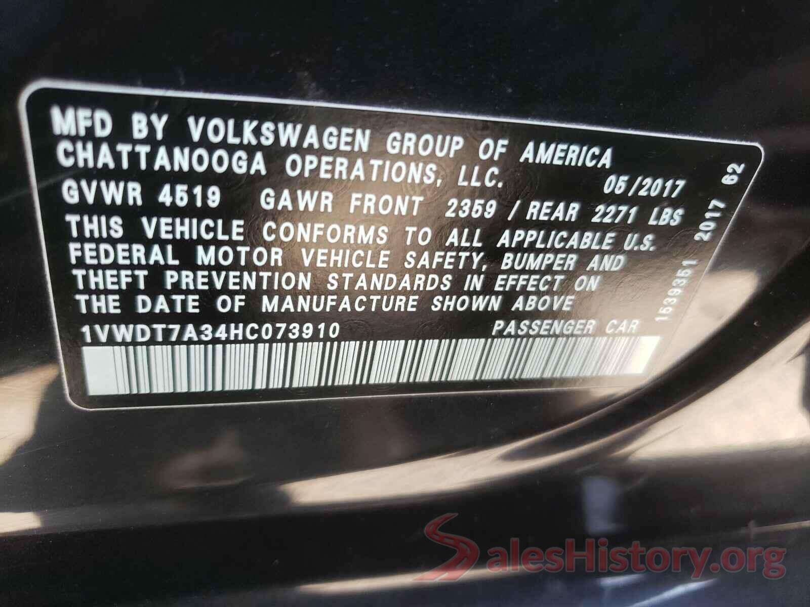 1VWDT7A34HC073910 2017 VOLKSWAGEN PASSAT