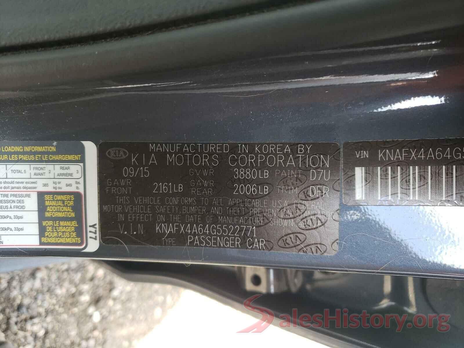 KNAFX4A64G5522771 2016 KIA FORTE