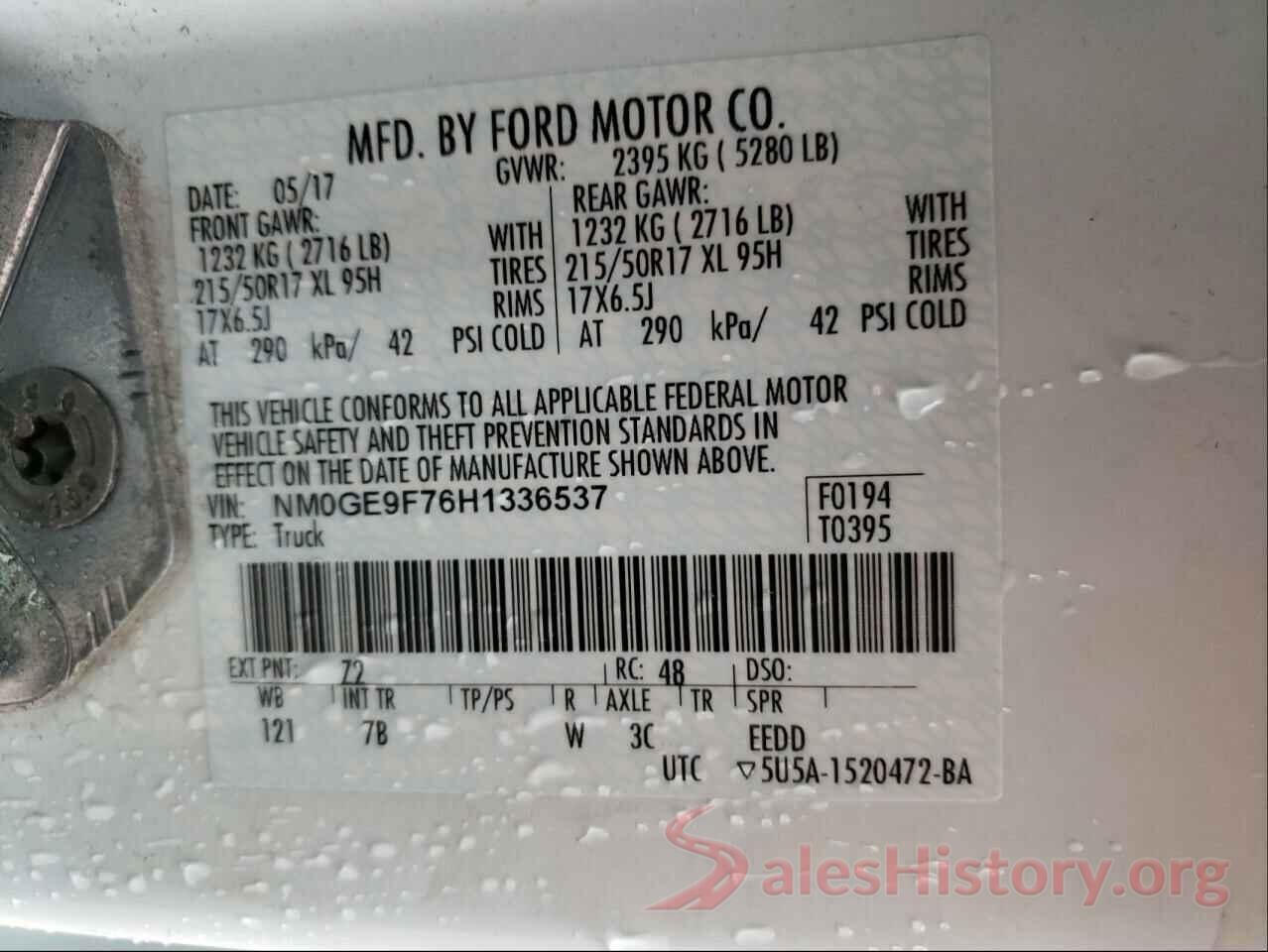 NM0GE9F76H1336537 2017 FORD TRANSIT CO