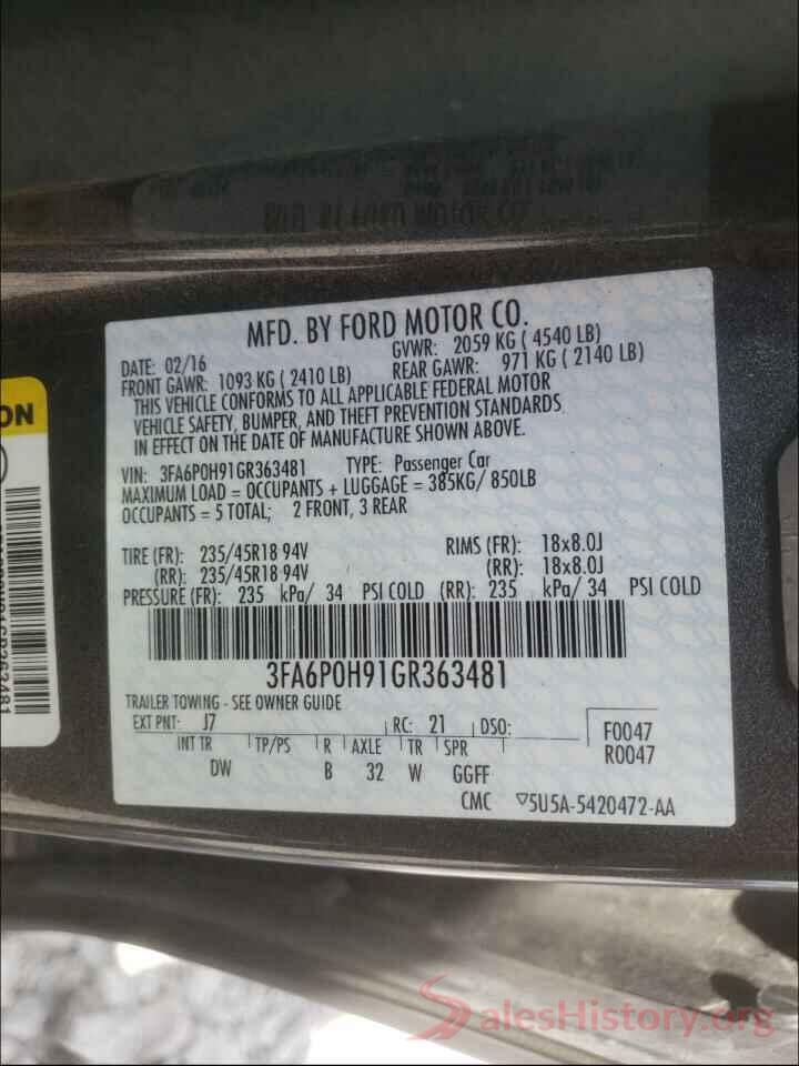 3FA6P0H91GR363481 2016 FORD FUSION