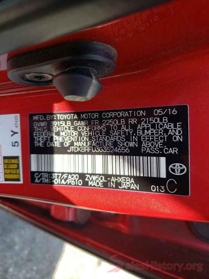 JTDKBRFU3G3524656 2016 TOYOTA PRIUS