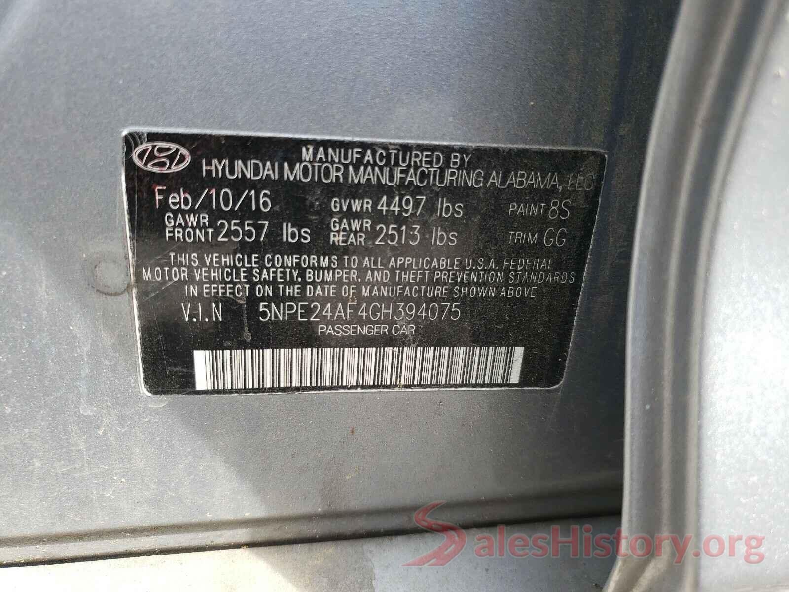 5NPE24AF4GH394075 2016 HYUNDAI SONATA