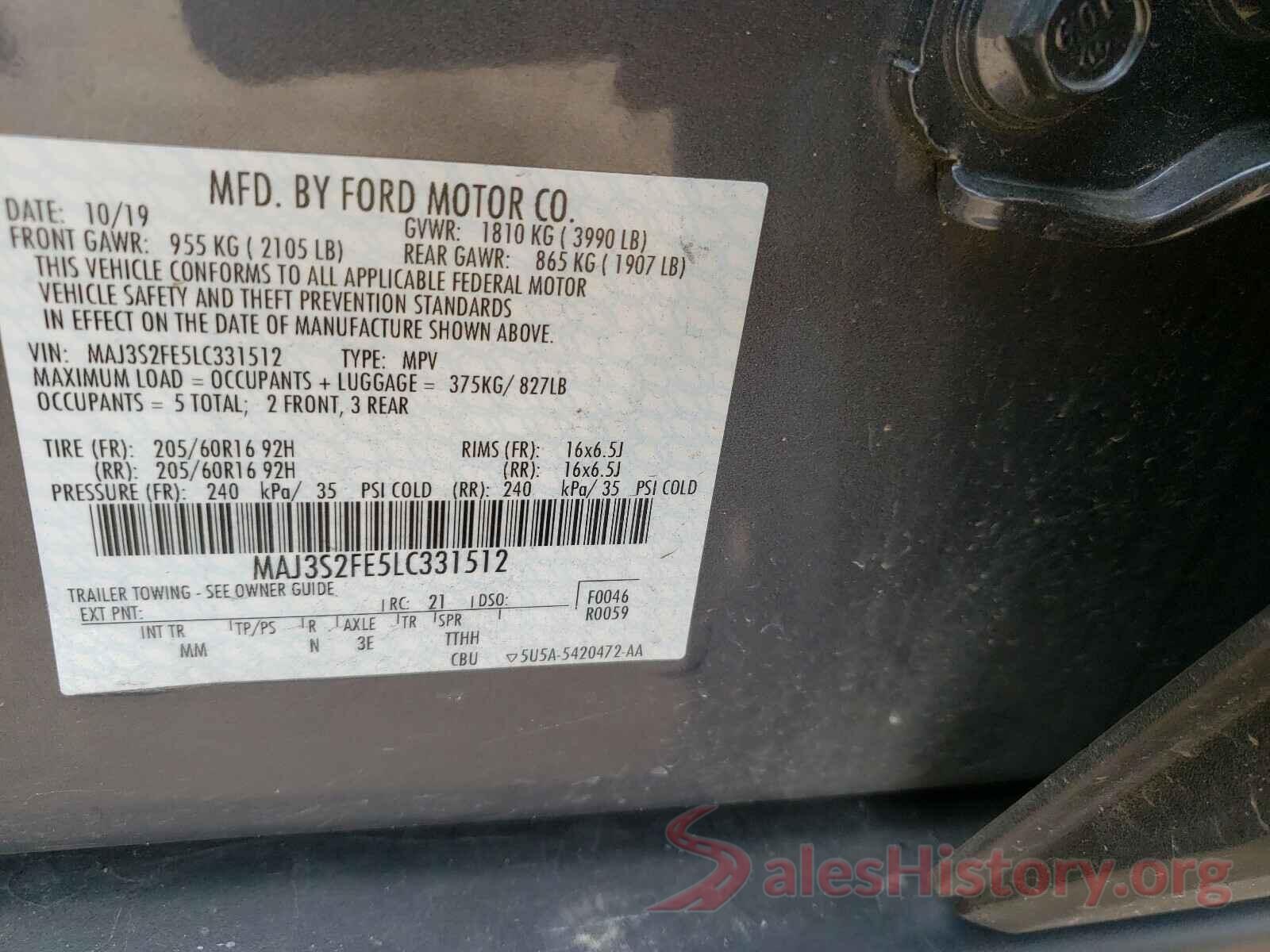 MAJ3S2FE5LC331512 2020 FORD ALL OTHER