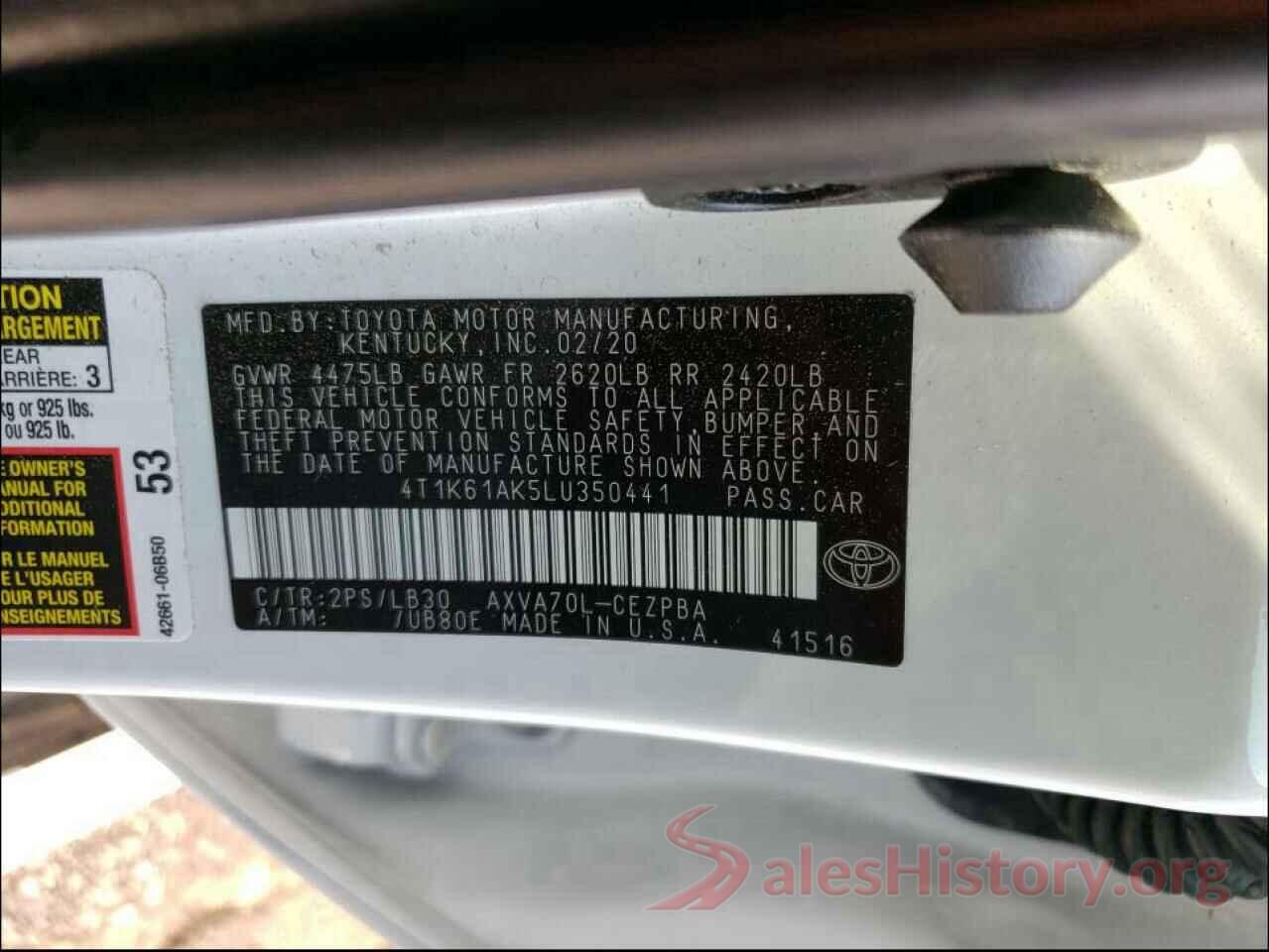 4T1K61AK5LU350441 2020 TOYOTA CAMRY