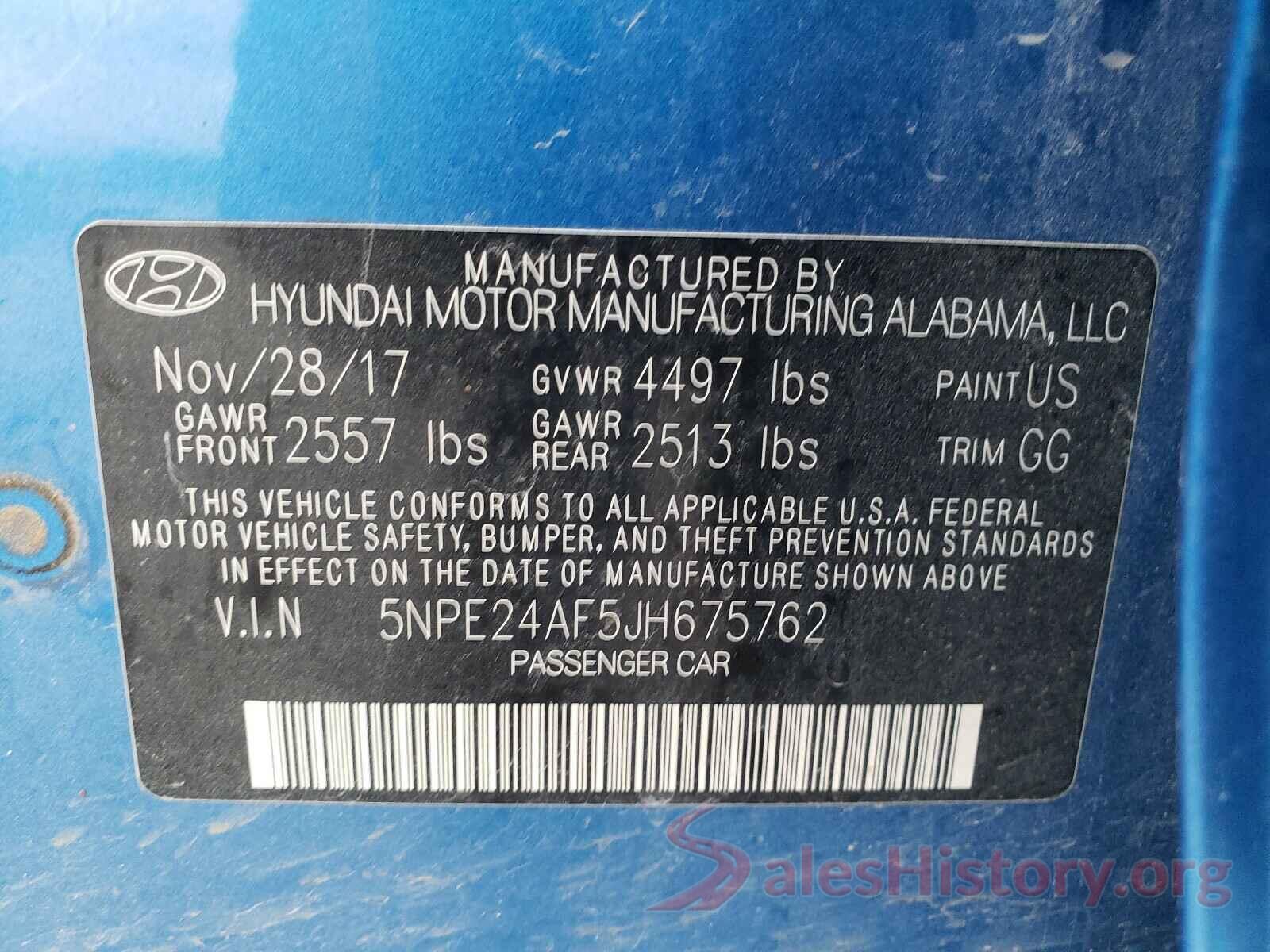 5NPE24AF5JH675762 2018 HYUNDAI SONATA