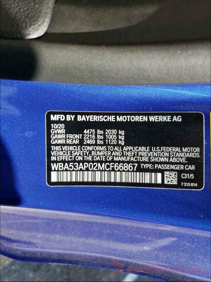 WBA53AP02MCF66867 2021 BMW 4 SERIES