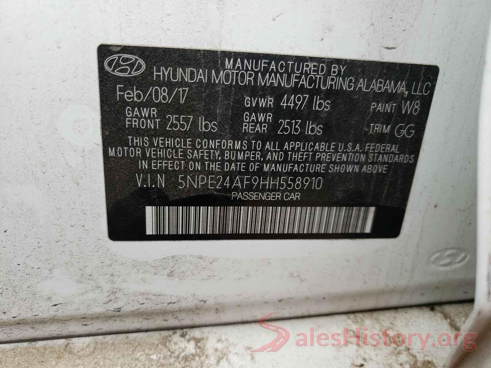 5NPE24AF9HH558910 2017 HYUNDAI SONATA