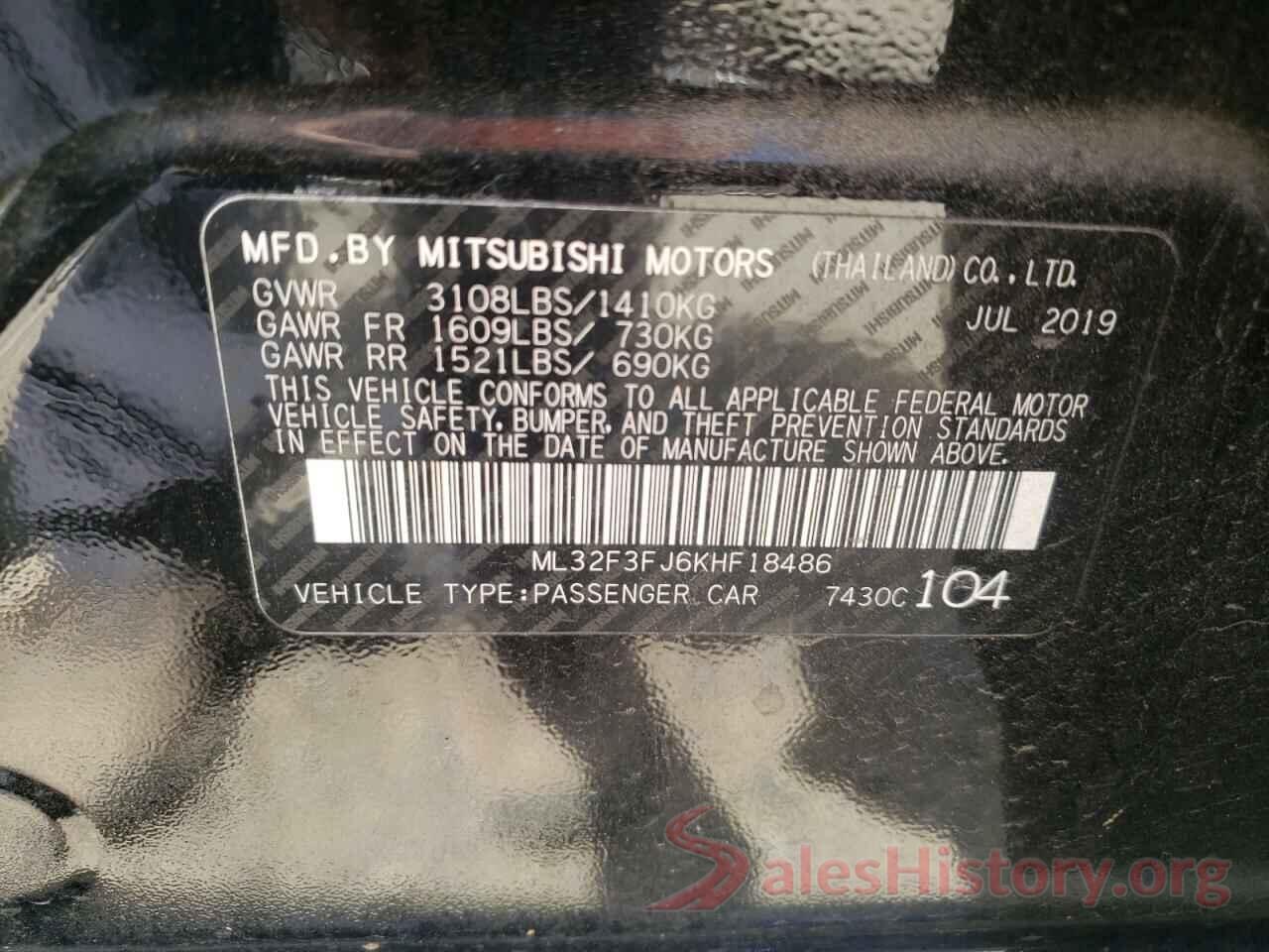 ML32F3FJ6KHF18486 2019 MITSUBISHI MIRAGE