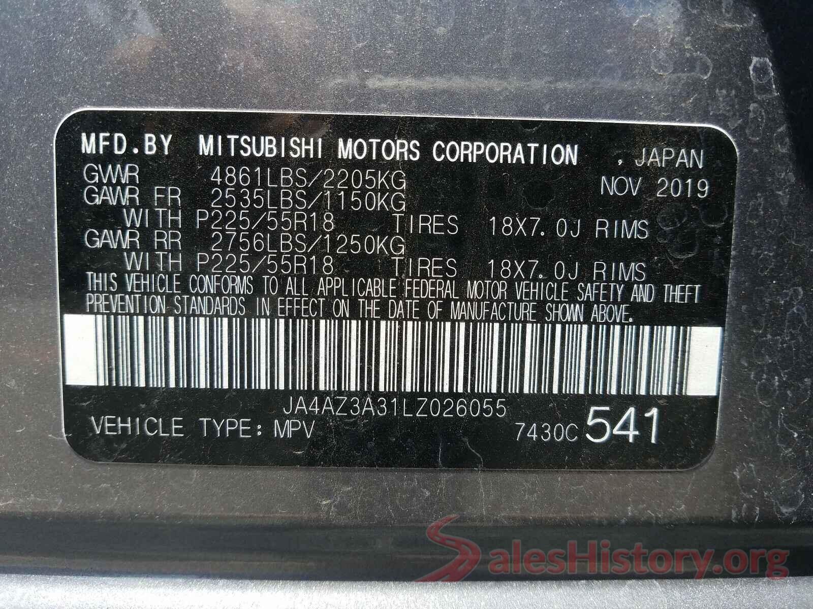 JA4AZ3A31LZ026055 2020 MITSUBISHI OUTLANDER