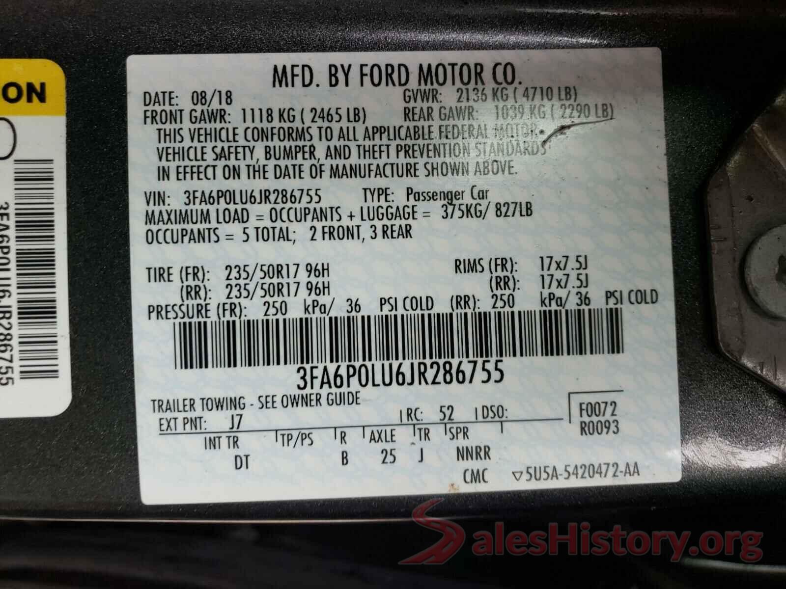 3FA6P0LU6JR286755 2018 FORD FUSION