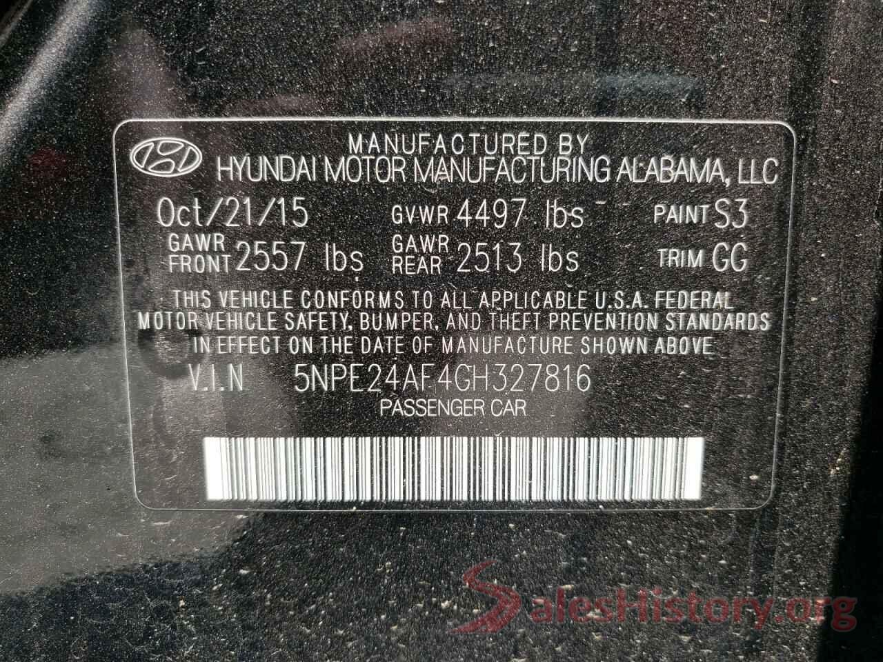 5NPE24AF4GH327816 2016 HYUNDAI SONATA