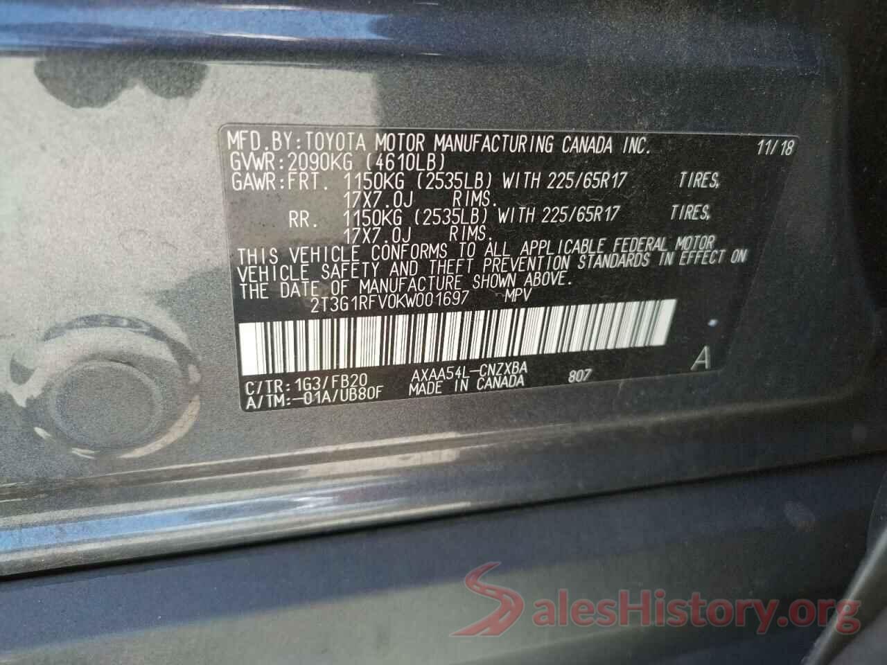 2T3G1RFV0KW001697 2019 TOYOTA RAV4