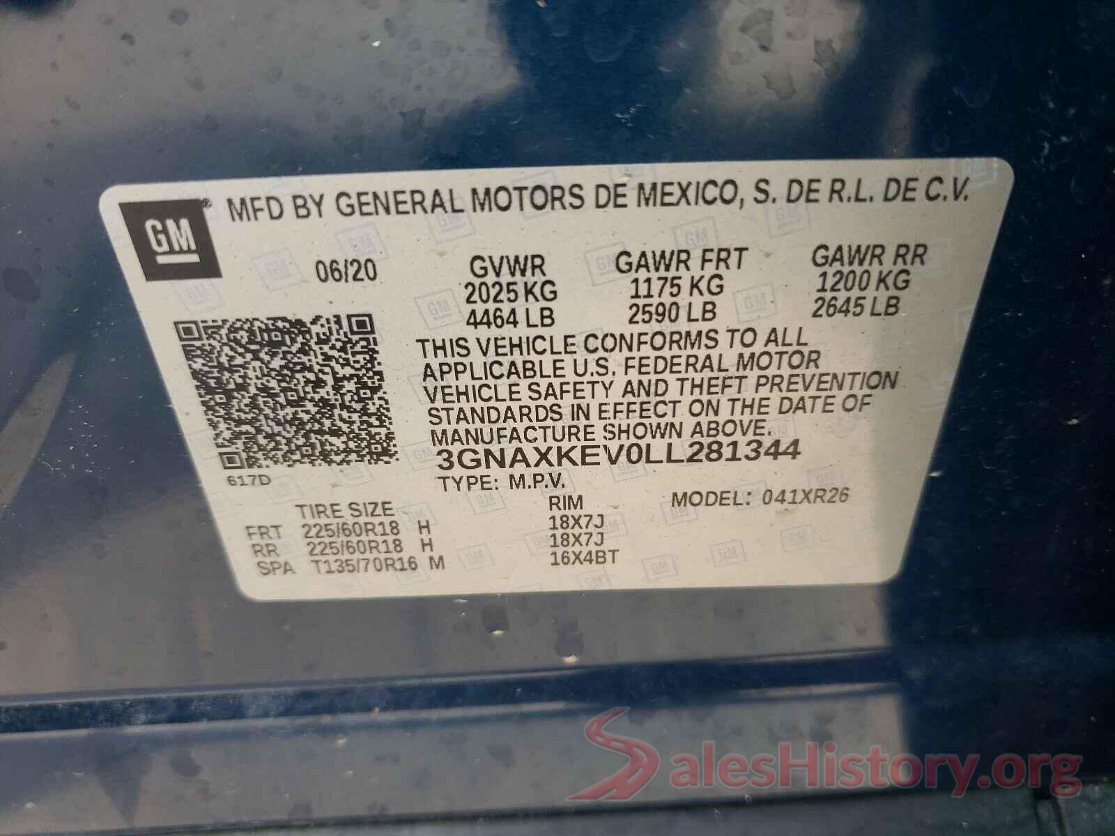 3GNAXKEV0LL281344 2020 CHEVROLET EQUINOX