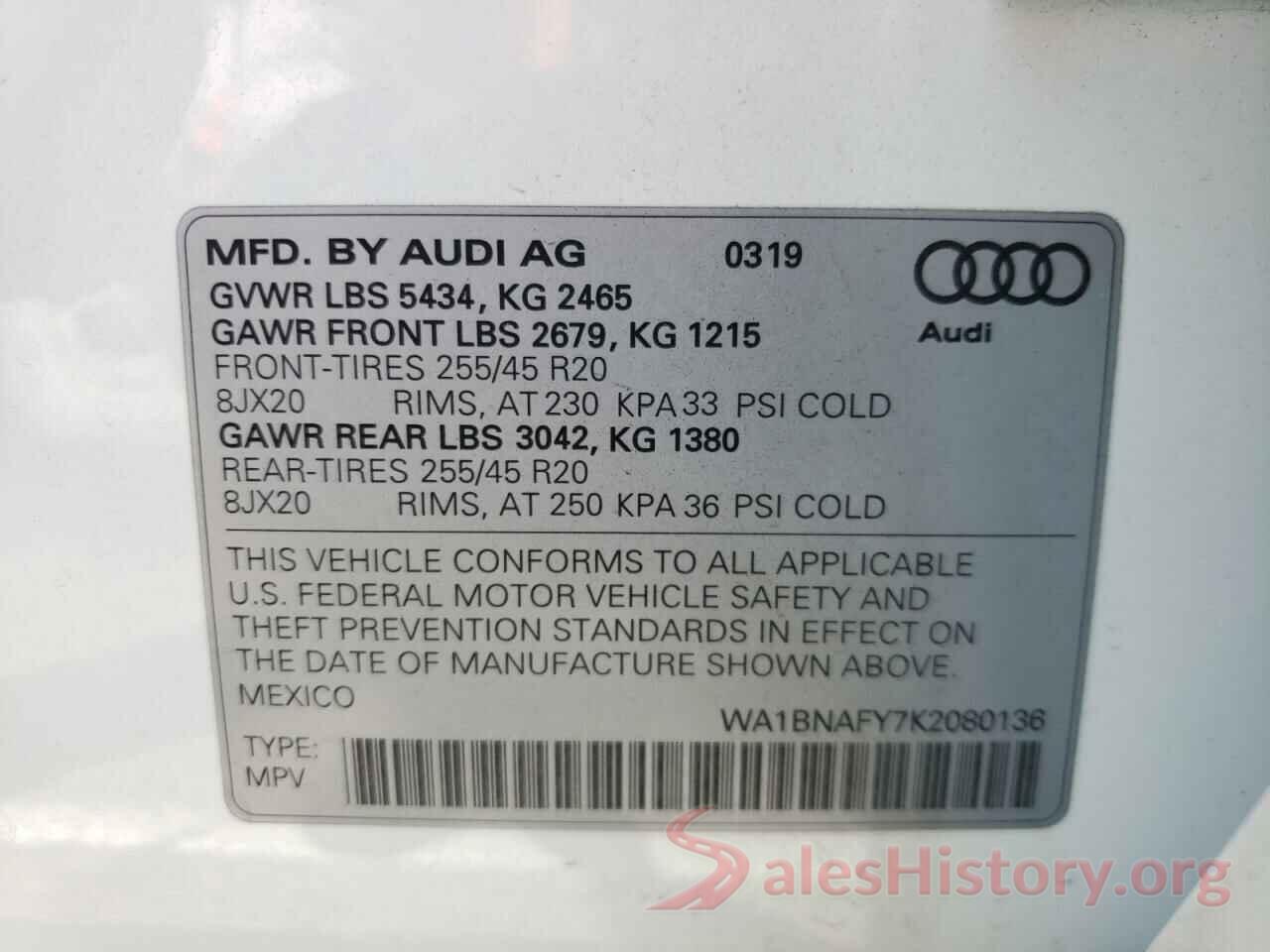 WA1BNAFY7K2080136 2019 AUDI Q5