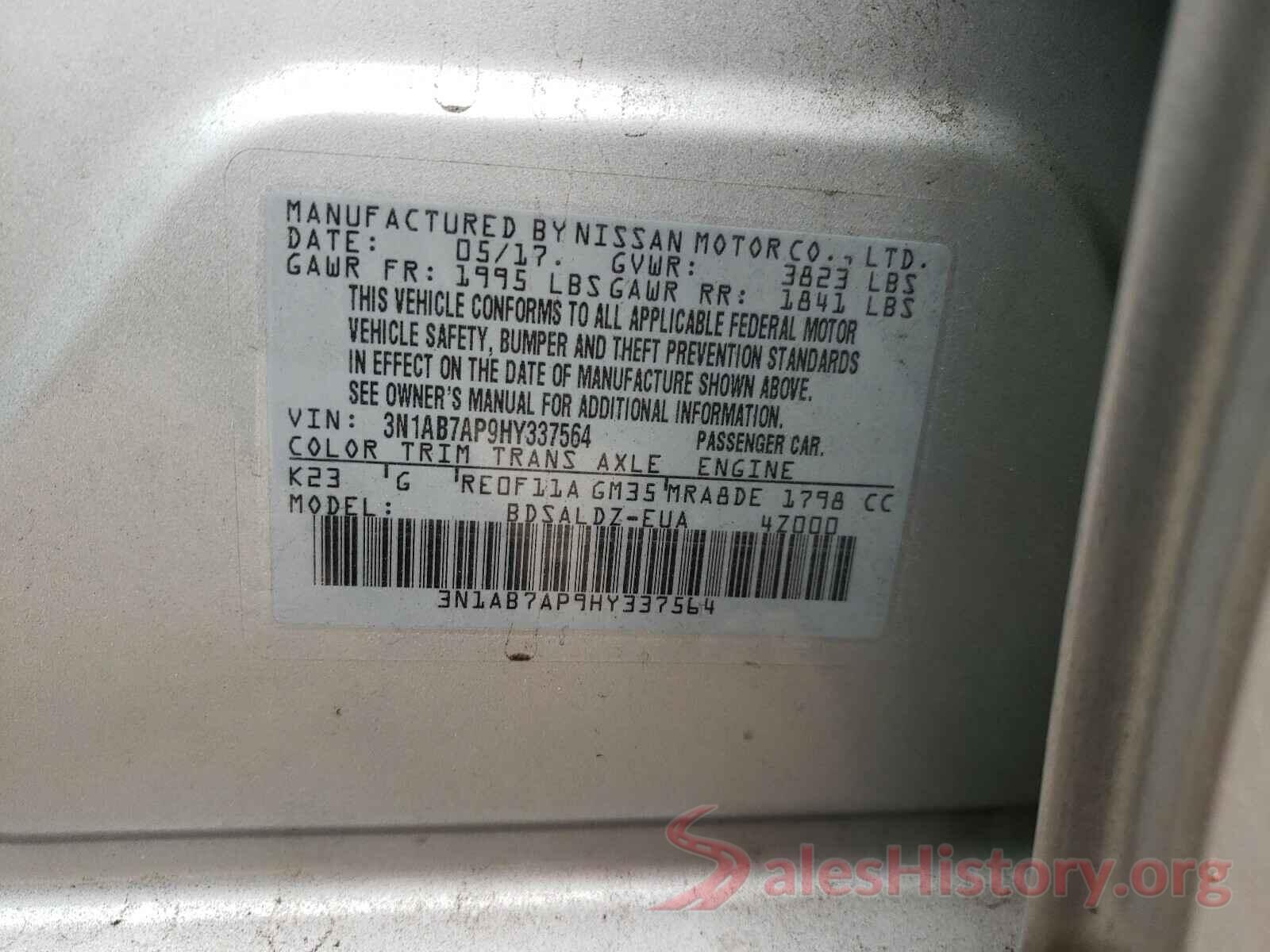 3N1AB7AP9HY337564 2017 NISSAN SENTRA