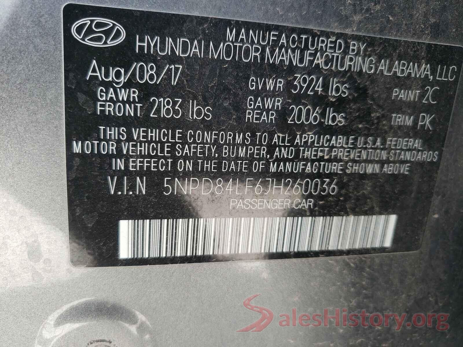 5NPD84LF6JH260036 2018 HYUNDAI ELANTRA