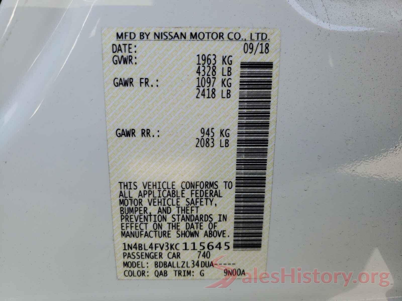 1N4BL4FV3KC115645 2019 NISSAN ALTIMA