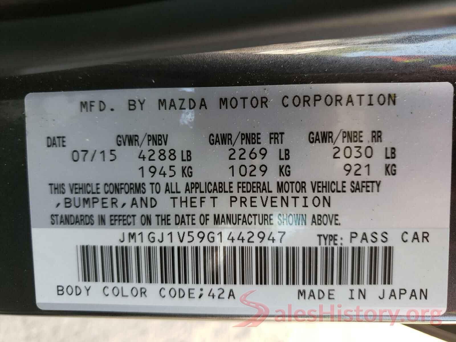 JM1GJ1V59G1442947 2016 MAZDA 6