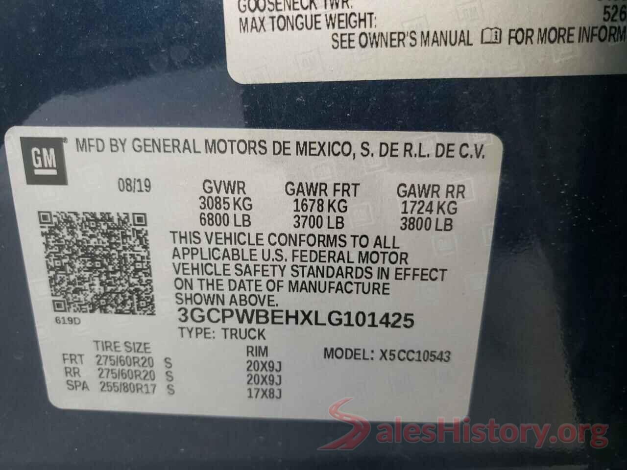 3GCPWBEHXLG101425 2020 CHEVROLET SILVERADO