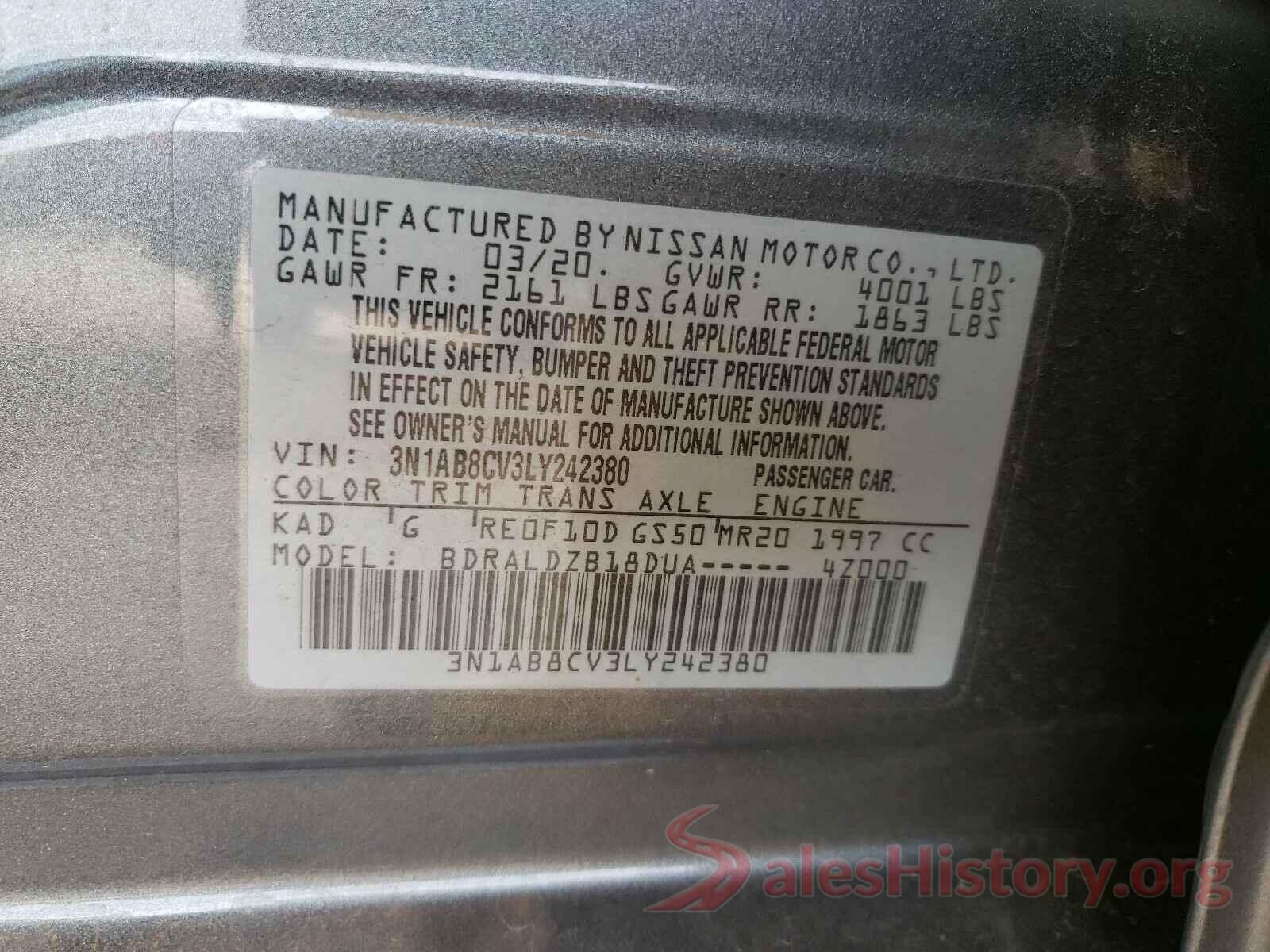 3N1AB8CV3LY242380 2020 NISSAN SENTRA