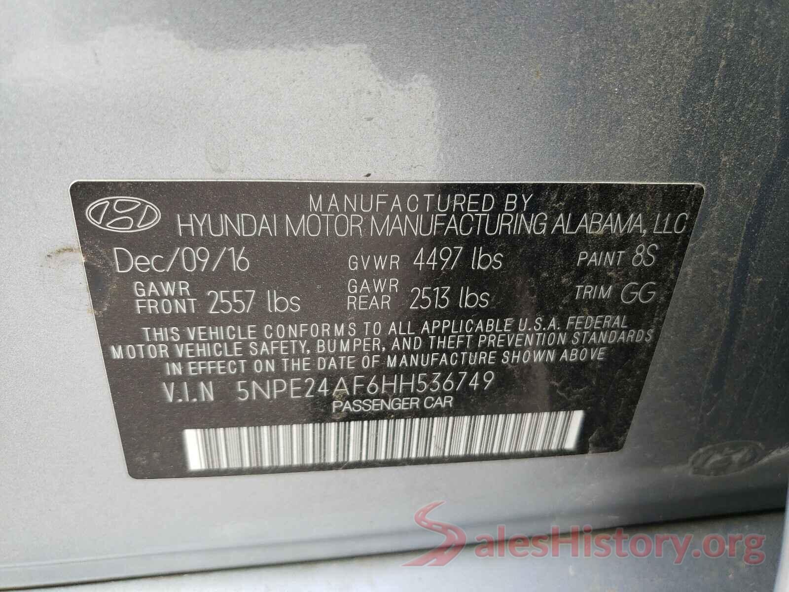 5NPE24AF6HH536749 2017 HYUNDAI SONATA