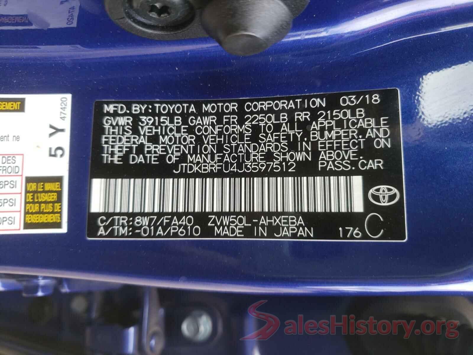 JTDKBRFU4J3597512 2018 TOYOTA PRIUS