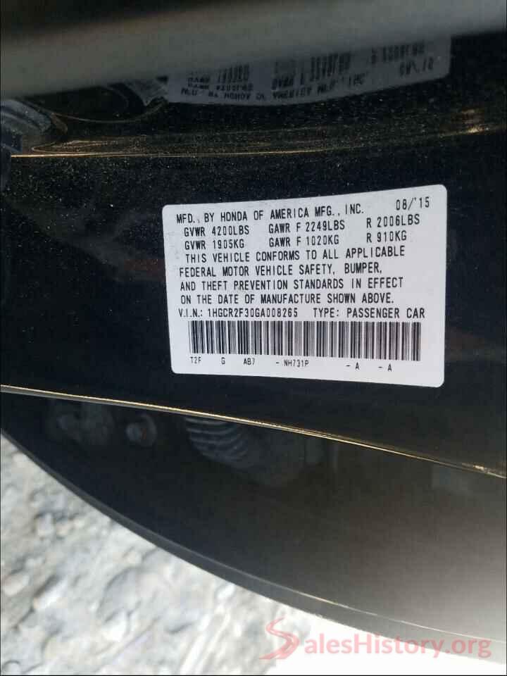 1HGCR2F30GA008265 2016 HONDA ACCORD