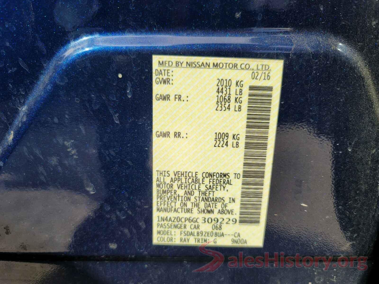 1N4AZ0CP6GC309229 2016 NISSAN LEAF