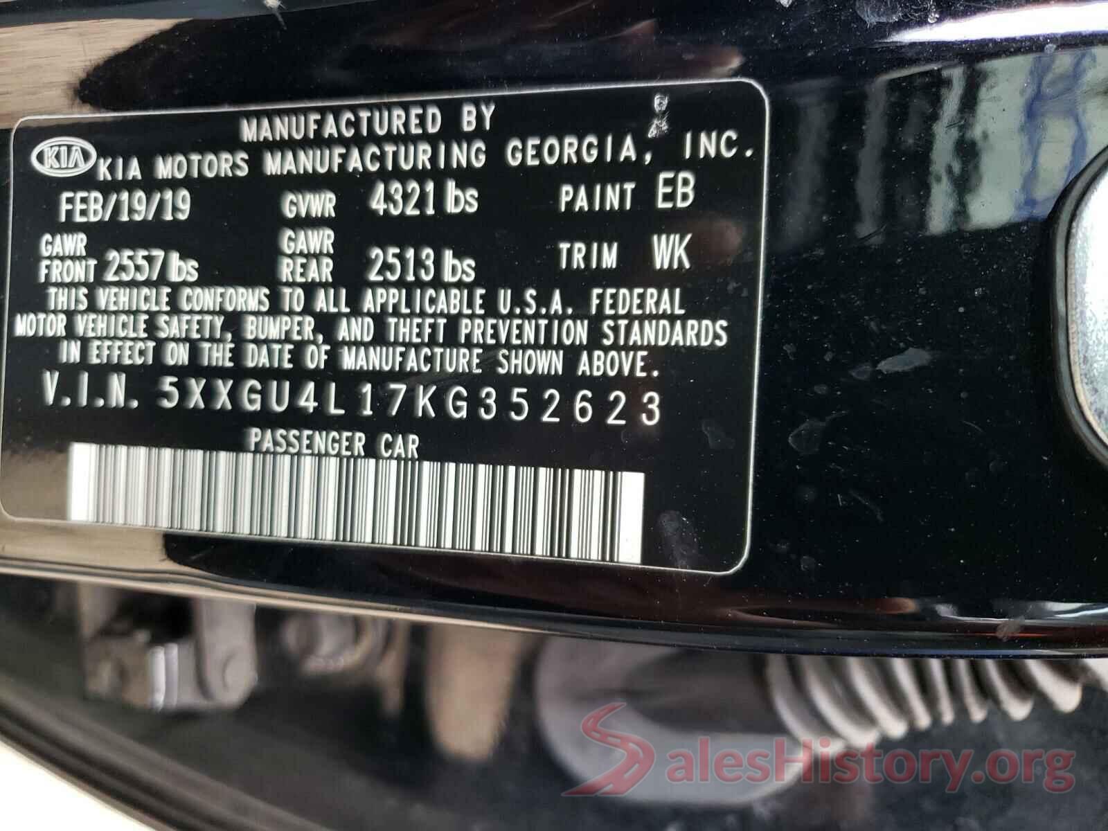 5XXGU4L17KG352623 2019 KIA OPTIMA