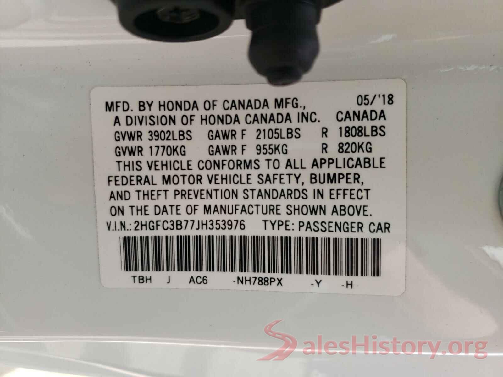 2HGFC3B77JH353976 2018 HONDA CIVIC