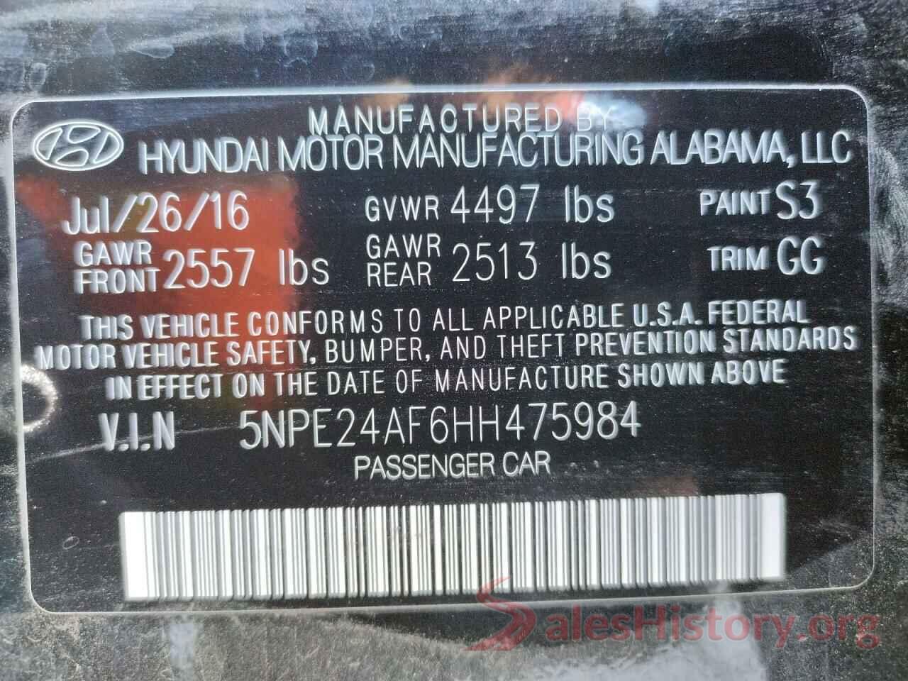 5NPE24AF6HH475984 2017 HYUNDAI SONATA