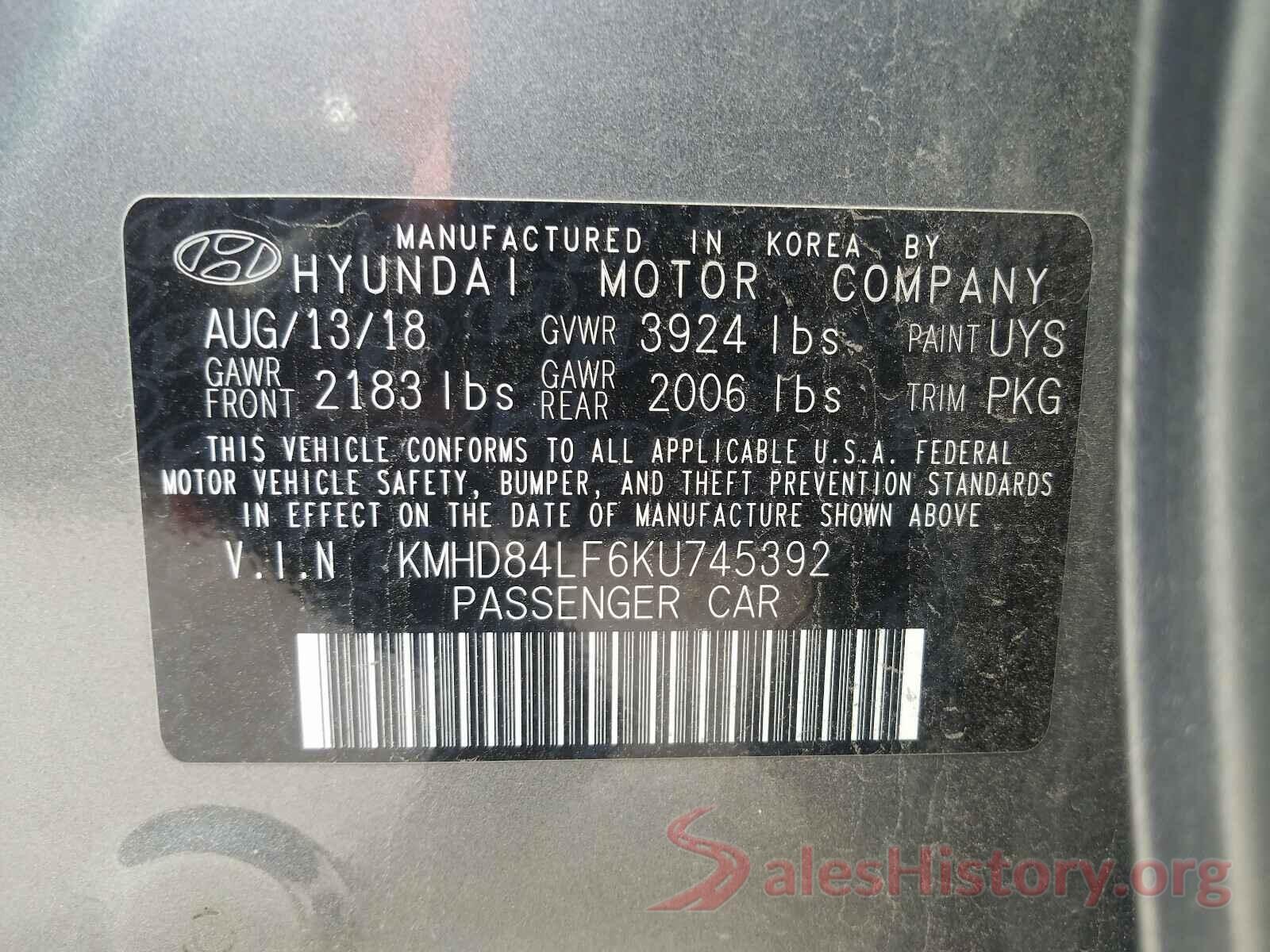 KMHD84LF6KU745392 2019 HYUNDAI ELANTRA