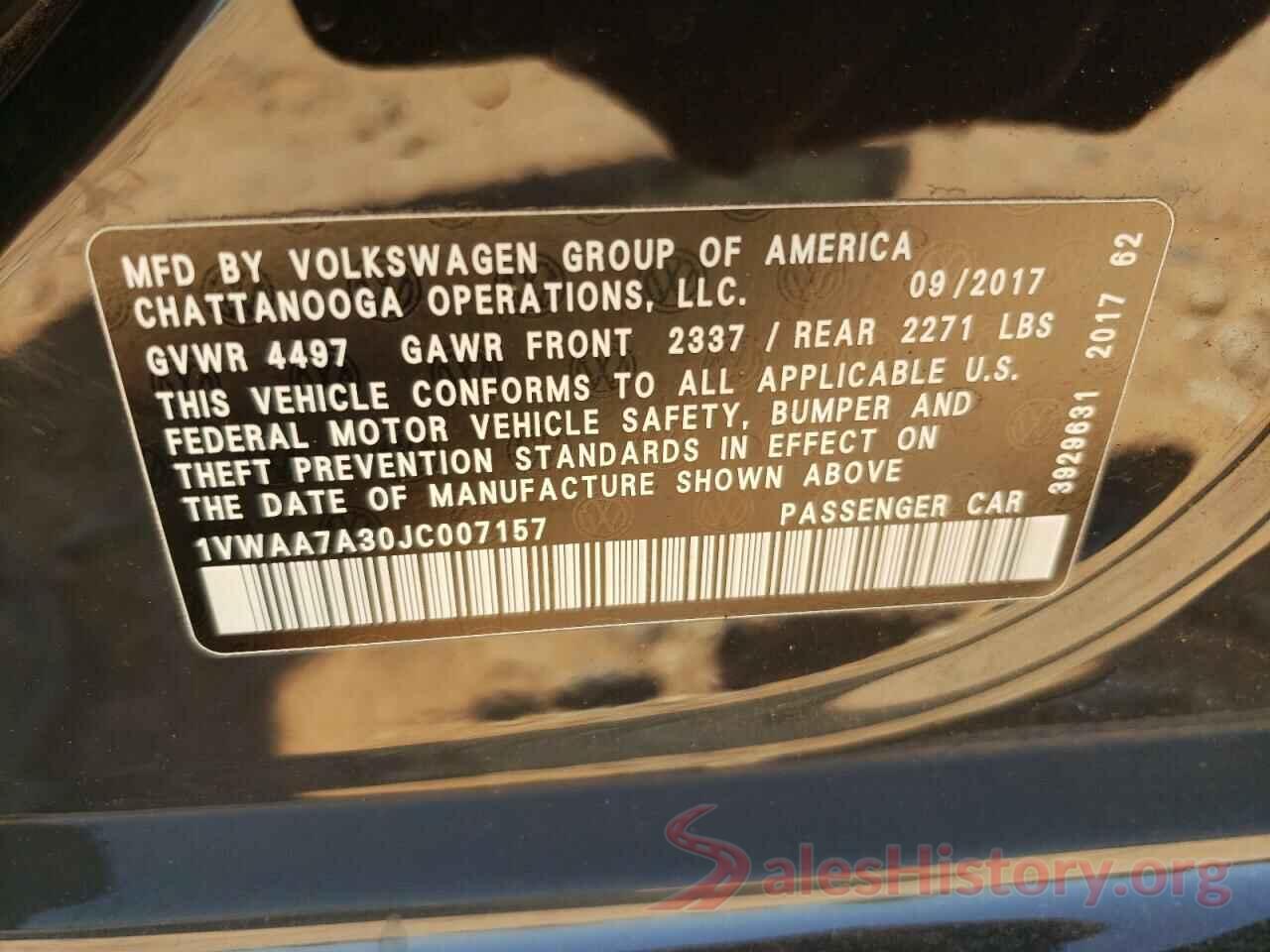 1VWAA7A30JC007157 2018 VOLKSWAGEN PASSAT