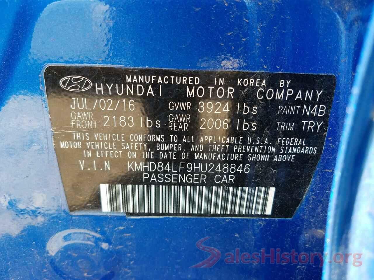 KMHD84LF9HU248846 2017 HYUNDAI ELANTRA