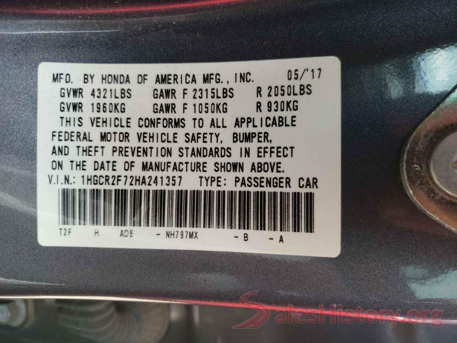 1HGCR2F72HA241357 2017 HONDA ACCORD