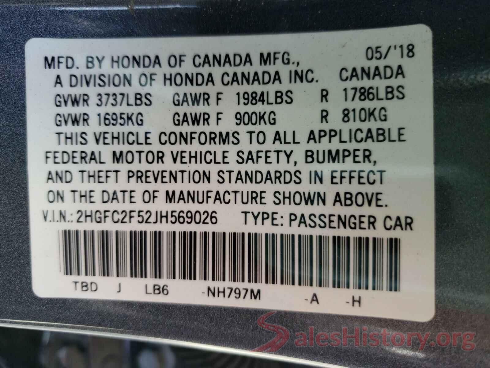 2HGFC2F52JH569026 2018 HONDA CIVIC