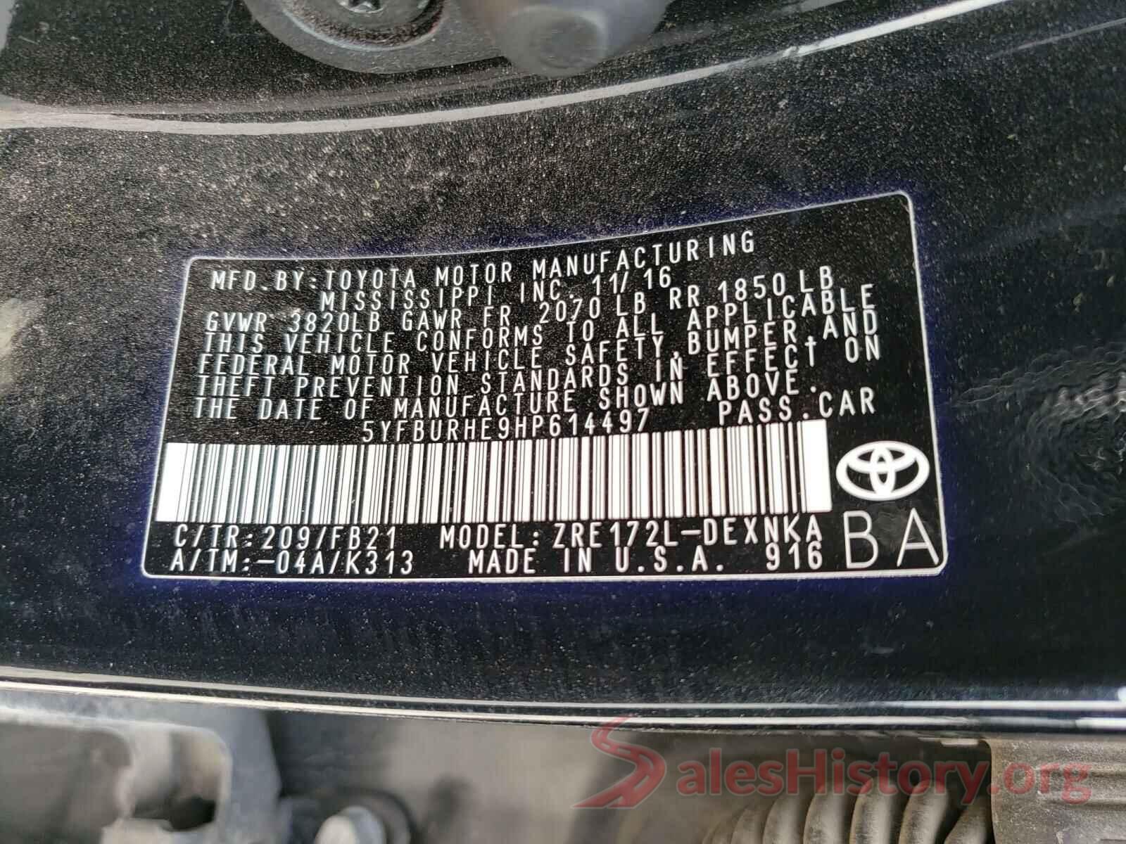 5YFBURHE9HP614497 2017 TOYOTA COROLLA