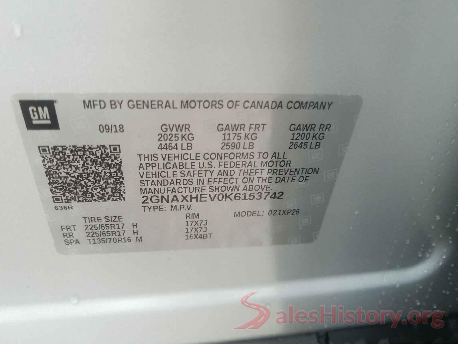 2GNAXHEV0K6153742 2019 CHEVROLET EQUINOX